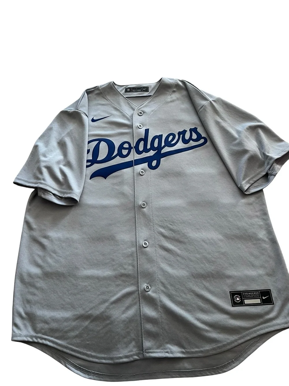 Nike Gray and Blue Dodgers Button-Up Jersey